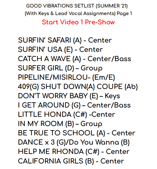 Good Vibrations Song List
